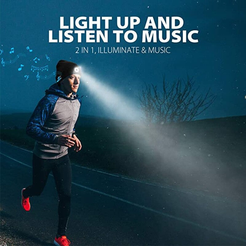 Fleece Beanie Cap with Built-in Speaker LED Light