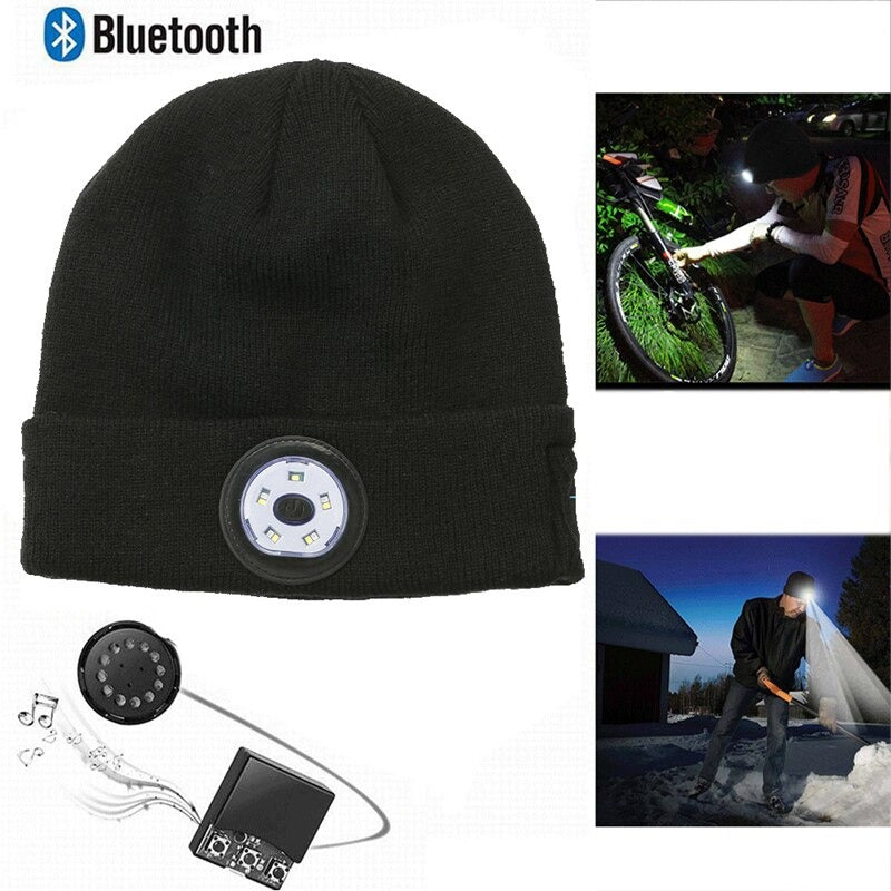 Fleece Beanie Cap with Built-in Speaker LED Light