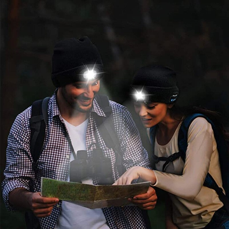 Fleece Beanie Cap with Built-in Speaker LED Light